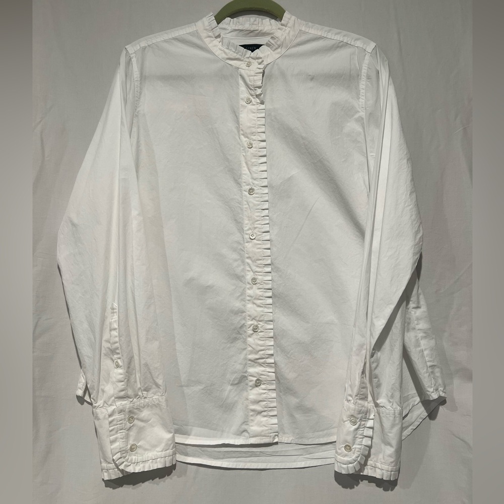 J. Crew White Ruffle Collar Button Front Ruffle Cuff Casual Button-Down Shirt